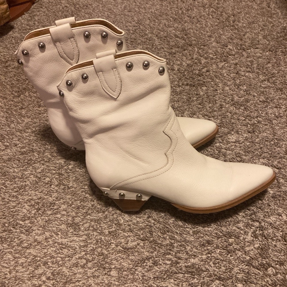 Marc Fisher White Ankle Boots with Silver Accents